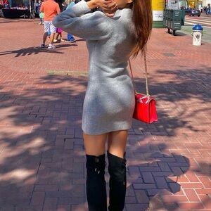 Missguided+ Gray Long Sleeve Sweater Dress Casual